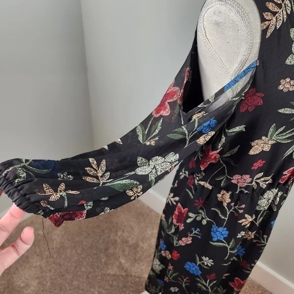 Signature Collection Women’s Chiffon Cold Shoulder Floral Dress Size Large - Picture 2 of 9